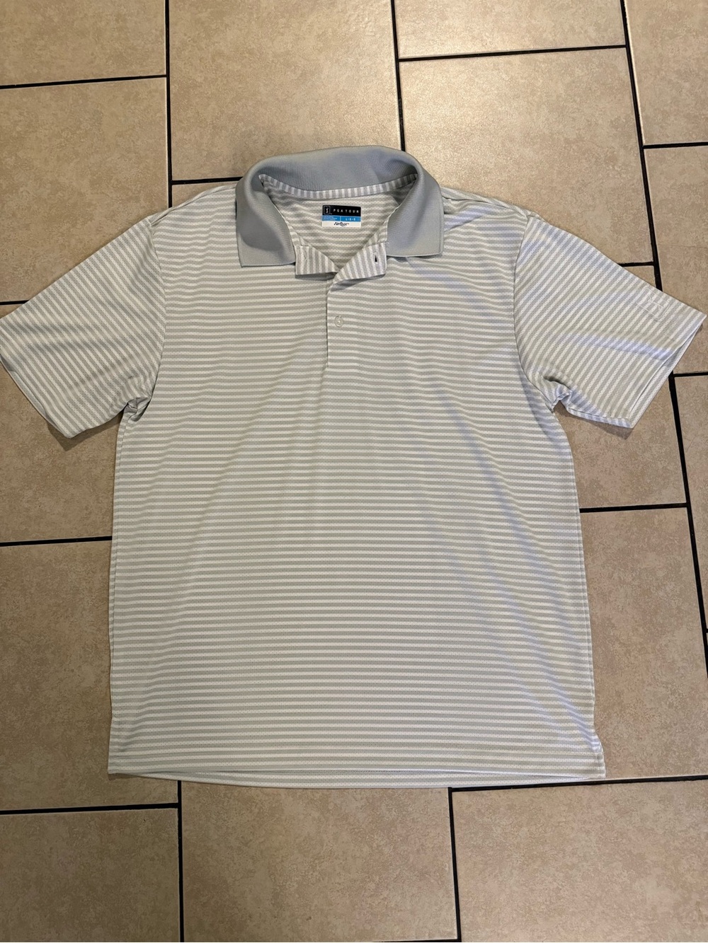 PGA Tour Light Gray & White Striped Polo